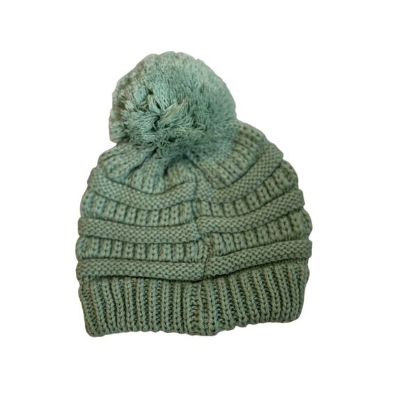 C.C. Kids Pom Beanie Knit Hat Mint Green Acrylic Winter One Size - Picture 2 of 4